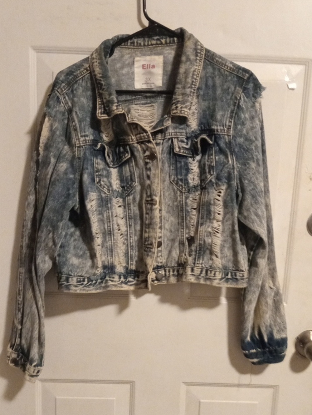 Ella Distressed Acid Wash Blue Cropped Denim Jacket